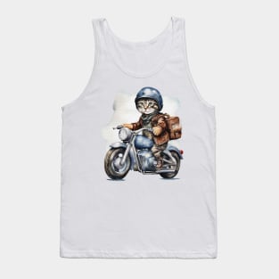 Cool street cat with black leather jacket riding a motorbike with backpack Tank Top